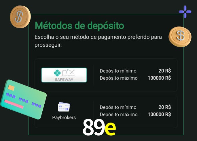 O cassino 89e oferece uma grande variedade de métodos de pagamento